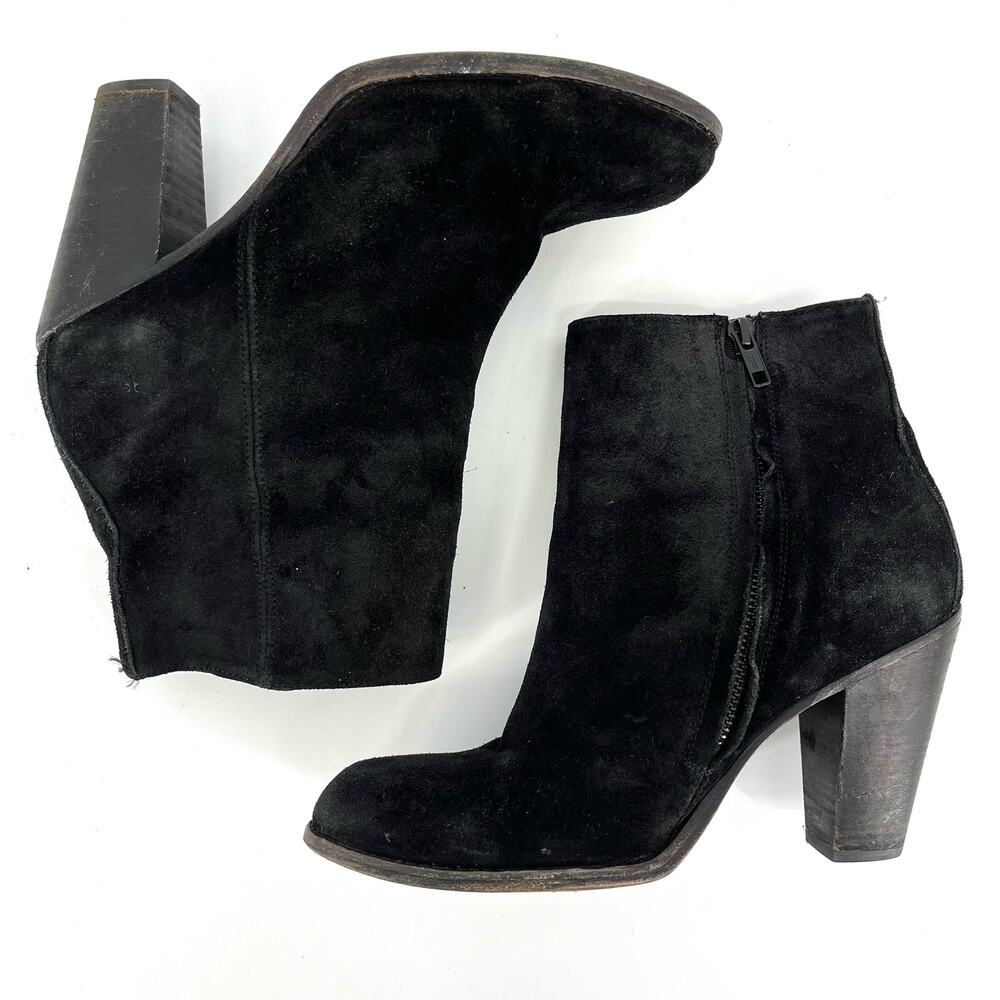 Frye Black Suede Heeled Side Zip Myra Ankle Boots (9.5) - Picture 6 of 10
